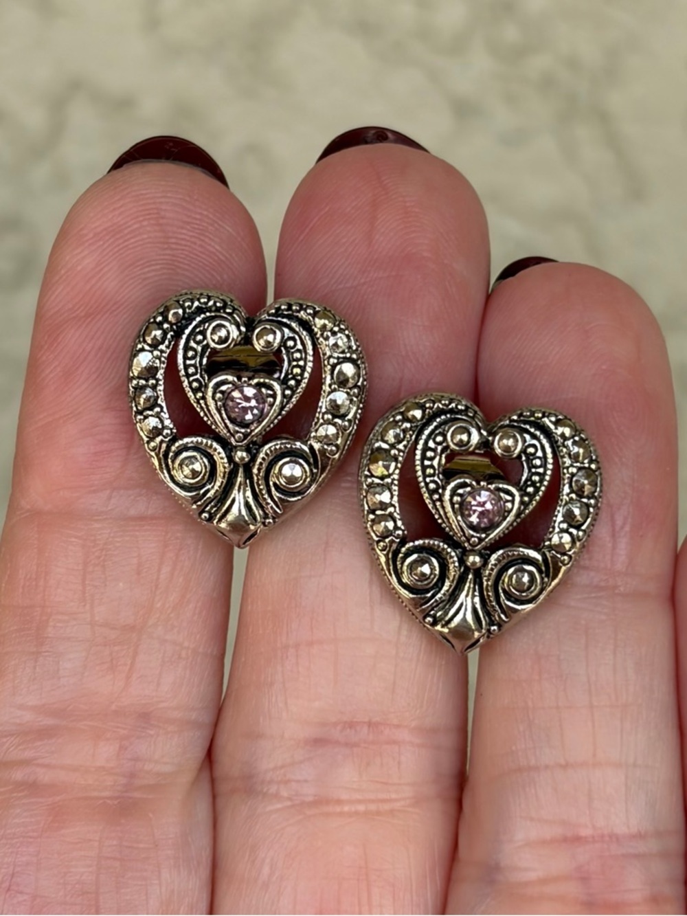 Vintage 90’s Silver Heart & Stone Clip-On Earrings